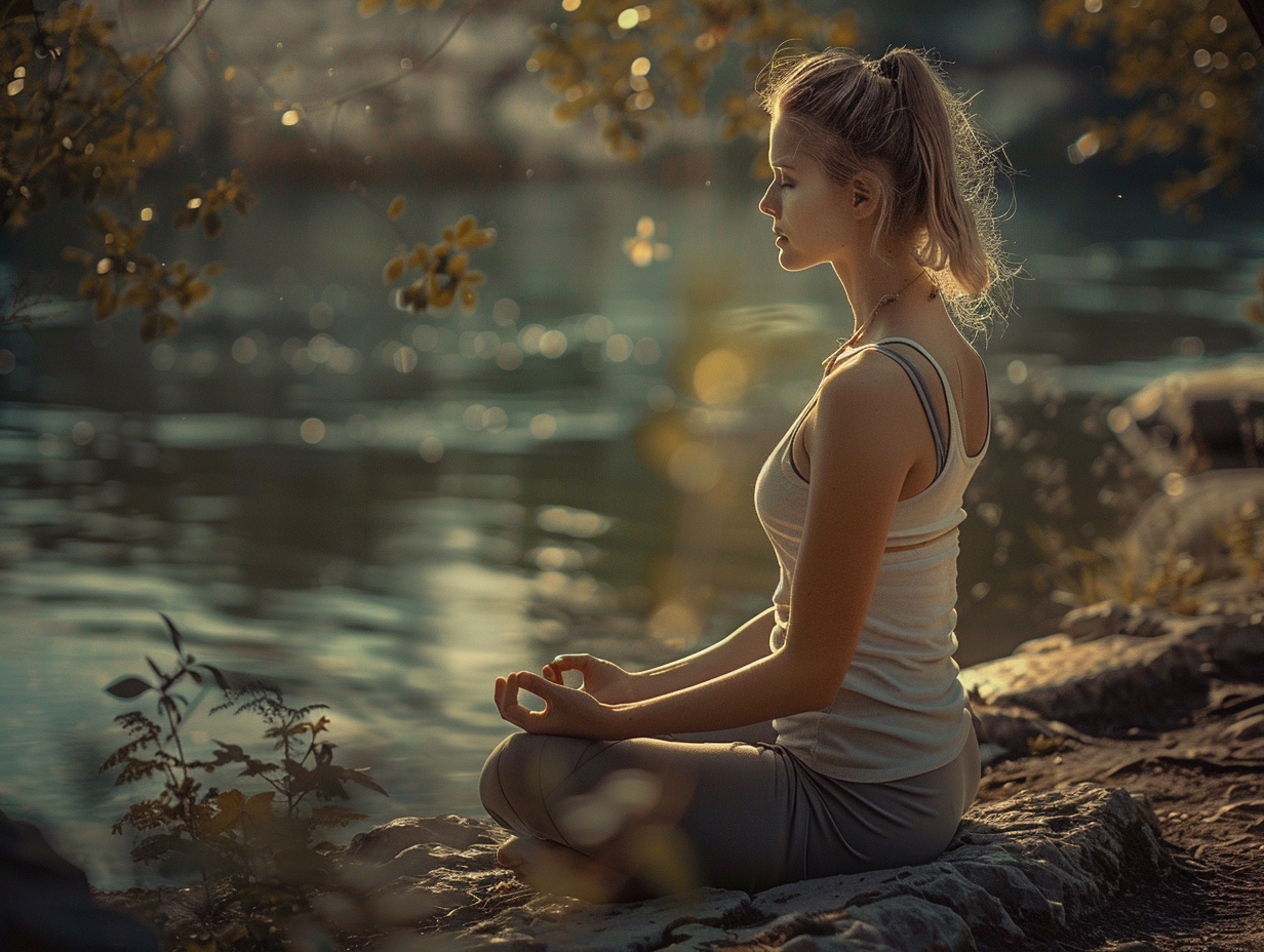 Жінка практикує йогу на природі